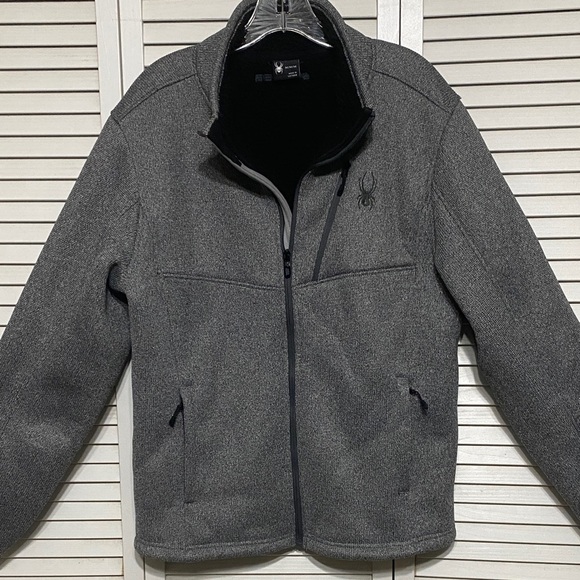 Spyder Gray Fleece Sherpa Lined Waffle Knit Jacket Size M - Picture 1 of 8